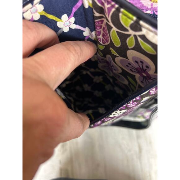 Vera Bradley Plum Petal Fabric Leather Purple Floral Tote Bag Purse Zip Designer - Picture 6 of 6